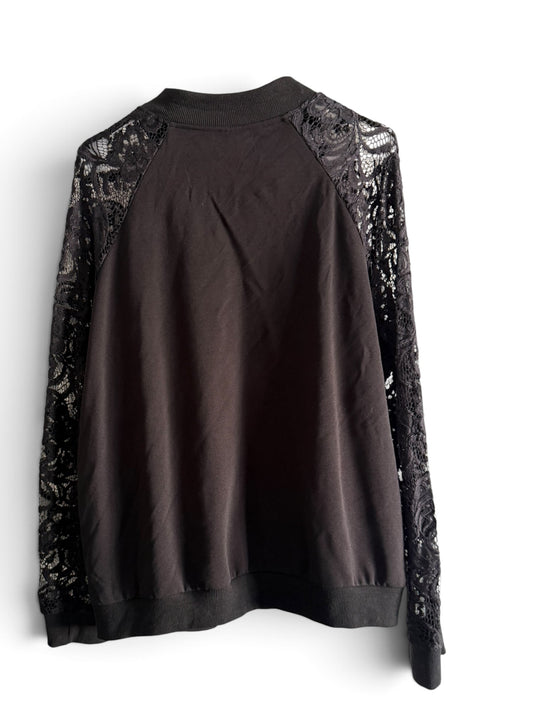 Black Lace Sleeve Bomber Jacket
