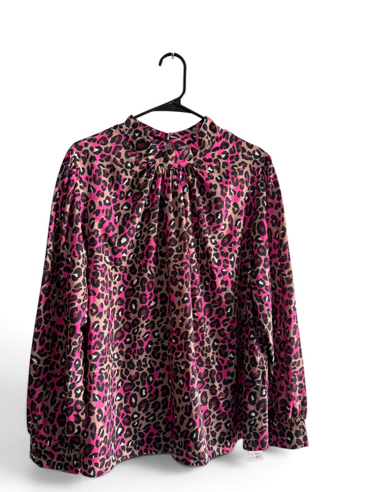 Pink Leopard Print Mockneck Blouse