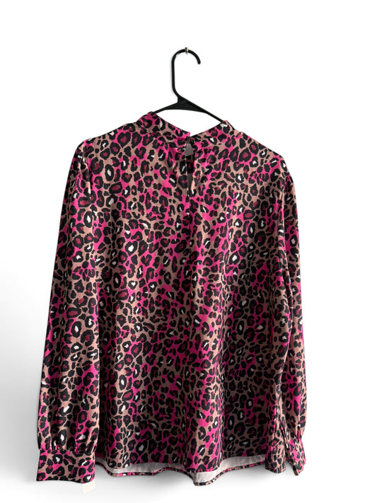 Pink Leopard Print Mockneck Blouse