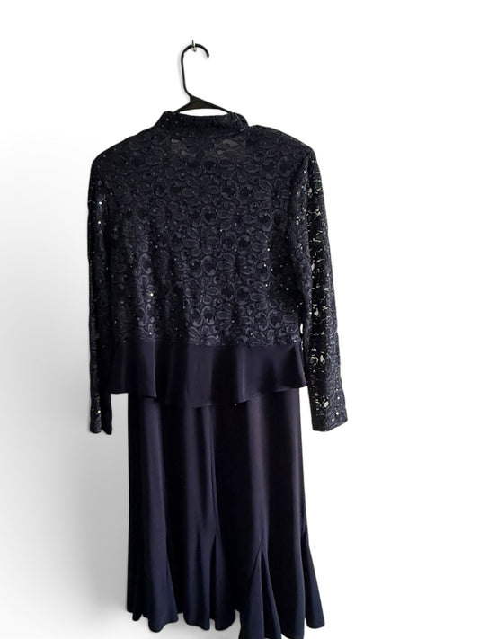Navy Sequin Lace Jacket Dress