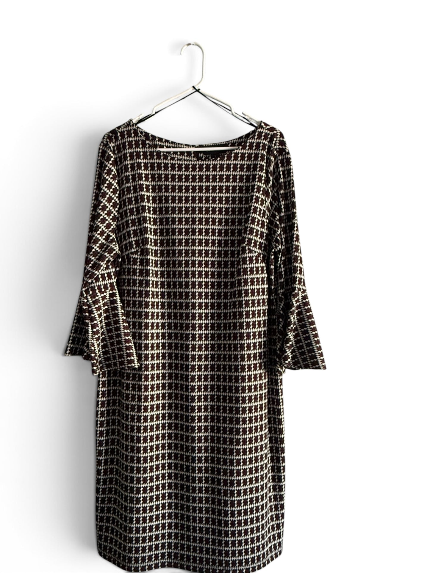 Burgundy & Cream Bell Sleeve Dress