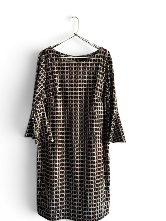 Burgundy & Cream Bell Sleeve Dress