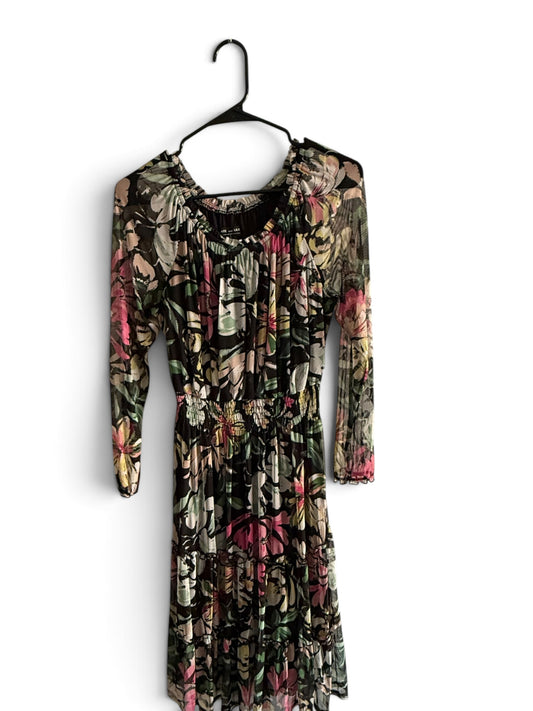 Black Floral Tiered Midi Dress
